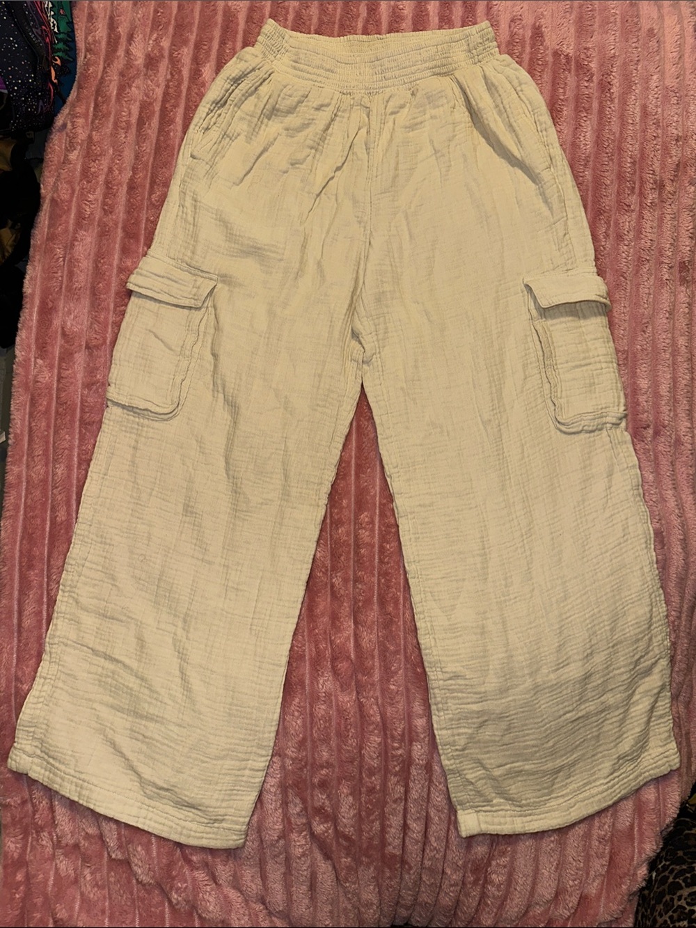 aerie Cream Cargo Wide-Leg Trousers